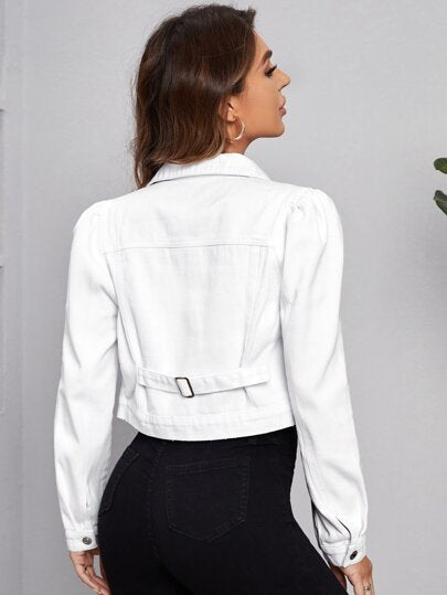 Essnce جاكيت دنيم اكمام منتفخة بتفاصيل مشبك