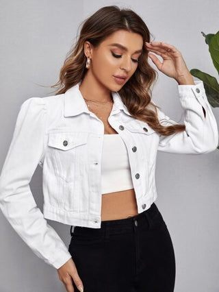 Essnce جاكيت دنيم اكمام منتفخة بتفاصيل مشبك