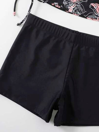طقم تانكيني حريمي Swim Lushoire مجموعة تانكيني عشوائية طباعة الأزهار لصيف الشاطئ، بتصميم الظهر متقاطع والخصر قابل للربط، ملابس علوية خزان وشورت مكونة من قطعتين، ملابس سباحة