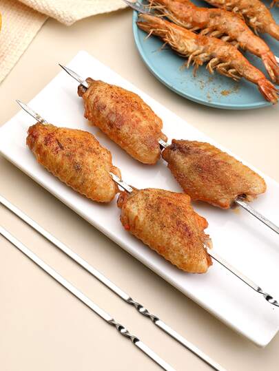 عبوة أسياخ شواء من الفولاذ المقاوم للصدأ وتخزين أنبوب 15قطع وأسياخ شواء قابلة لإعادة الاستخدام وشوكات تخييم للشواء وأدوات