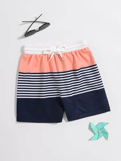 مايوه أولادي شورت سباحة للأولاد بخصر برباط وألوان متعددة ،مخطط بالخطوط