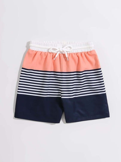 مايوه أولادي شورت سباحة للأولاد بخصر برباط وألوان متعددة ،مخطط بالخطوط