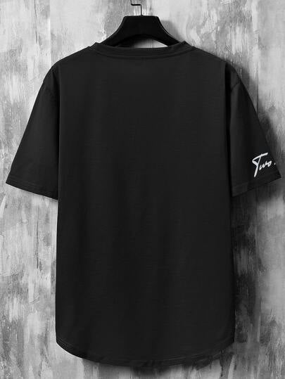 Manfinity Homme تيشرت رجالي مقاس مناسب، ياقة طاقم بأكمام قصيرة، تي شيرت غرافيك زهري عارض عارضة للرجال، بوليستر عارضة للصيف