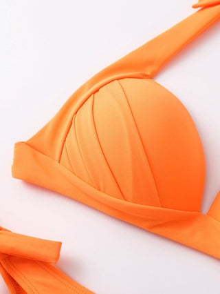 SHEIN Swim مجموعة بيكيني هالتر بخطاف للصدر مع دعم للصدر، لباس سباحة للشاطئ في الصيف