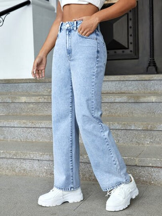 EZwear جينز بقصة سيقان عريضة وخصر عالي للصيف