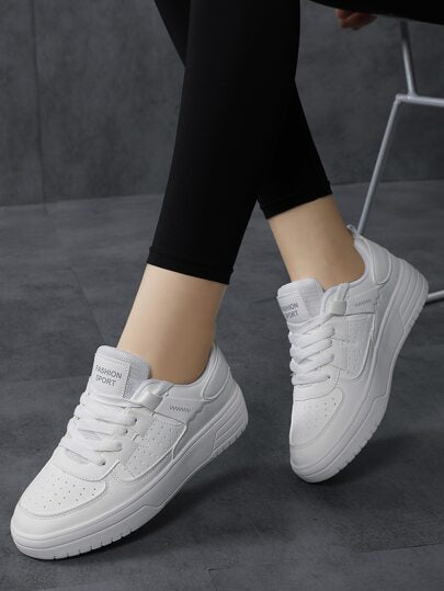 أحذية كانفاس أنيقة للنساء، كاجوال بنعل أبيض منخفض بسيط، متعددة الاستخدامات وخفيفة الوزن