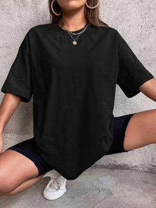 EZwear تيشيرت أسود ضخم بأكمام منسدلة