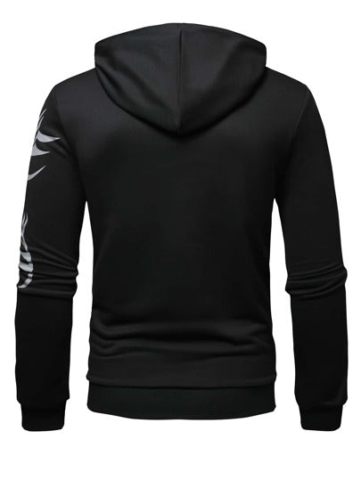 Manfinity LEGND بلوزة بقلنسوة بسحاب وجيب كنجروو بطباعة الأسد للرجال، أكمام طويلة، للخروج، كاجوال، جرافيك