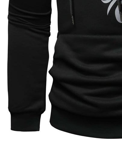 Manfinity LEGND بلوزة بقلنسوة بسحاب وجيب كنجروو بطباعة الأسد للرجال، أكمام طويلة، للخروج، كاجوال، جرافيك