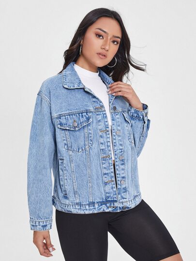 Essnce جاكيت دنيم ممزق بتفاصيل رفرف