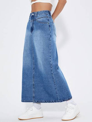 EZwear تنورة دنيم خصر عالي بشريط A