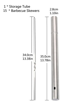 عبوة أسياخ شواء من الفولاذ المقاوم للصدأ وتخزين أنبوب 15قطع وأسياخ شواء قابلة لإعادة الاستخدام وشوكات تخييم للشواء وأدوات