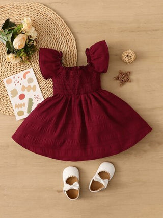 فساتين بيبي فستان قصير بأكمام فراشة لطفلة رضيعة مع شريط مجمّع عند القصّة