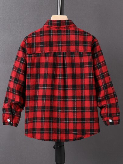 SHEIN قميص مراهق بنمط البطانة المربعة وجيب أمامي