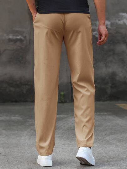 Manfinity Homme سروال رجالي عريض القصة واسع الساقين مع لصقات أحرف وخصر برباط