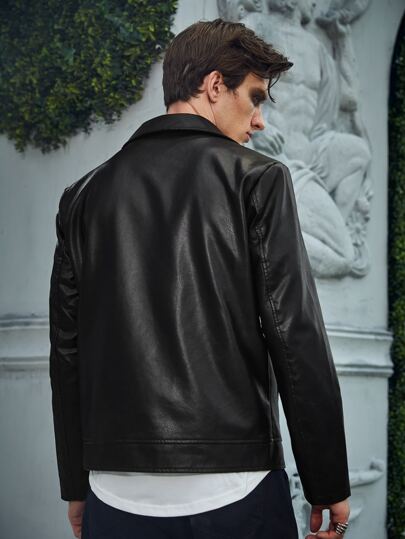 Manfinity EMRG قمصان الفاخرة للرجال الرياضي السوستة الدراجة النارية السترة الجلدية السادة, حلوين، قمصان جلدية, بأكمام طويلة, ملابس الشارع