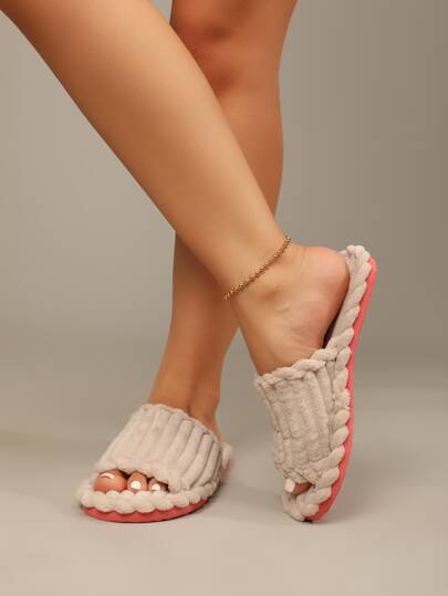 نعال نسائية ذات أصابع مفتوحة وأربطة سميكة دافئة من الفليس، للاستخدام داخل وخارج المنزل، نعال رغوية عازلة للحرارة مناسبة للخريف/الشتاءرمضان