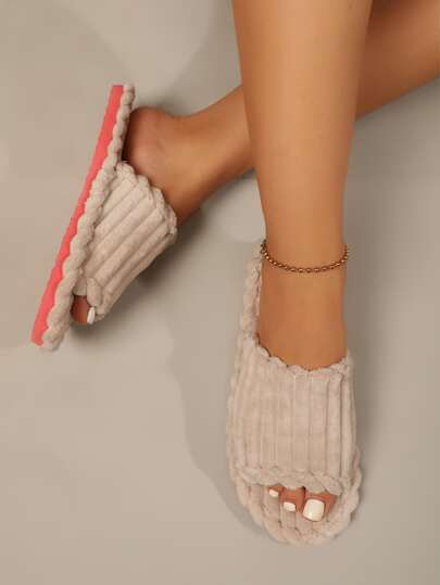 نعال نسائية ذات أصابع مفتوحة وأربطة سميكة دافئة من الفليس، للاستخدام داخل وخارج المنزل، نعال رغوية عازلة للحرارة مناسبة للخريف/الشتاءرمضان