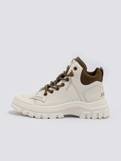 حذاء رياضي مكتنز تفاصيل مرقع رقبة عالي جلد صناعي رباط امامي امرأة