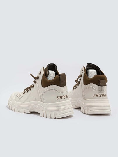 حذاء رياضي مكتنز تفاصيل مرقع رقبة عالي جلد صناعي رباط امامي امرأة