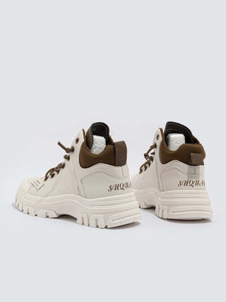 حذاء رياضي مكتنز تفاصيل مرقع رقبة عالي جلد صناعي رباط امامي امرأة