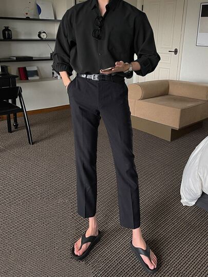 DAZY قميص رجالي أكمام طويلة بجيب مرقع لون سادة