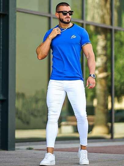 بنطلون جينز نحيل موحدة اللون للرجال