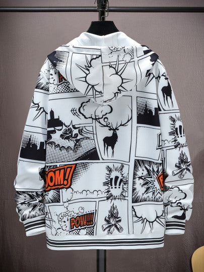 Manfinity EMRG 1 قطعة جاكيت برباط قابل للسحب مزيَّنة بطباعة فن البوب للرجال، نمط "ريف"، أكمام طويلة، رفاق، جاكيت رقيقة