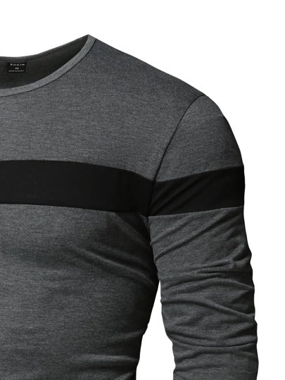 Manfinity Homme تي شيرت كاجوال بياقة طويلة مزين بخطوط ملونة، للخروج، للزوج