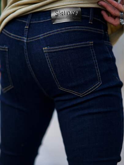 بنطلون جينز نحيل موحدة اللون للرجال