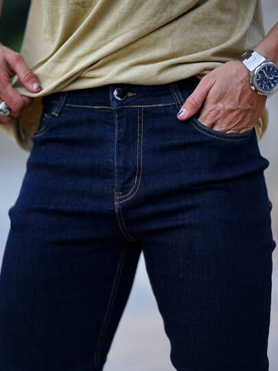 بنطلون جينز نحيل موحدة اللون للرجال