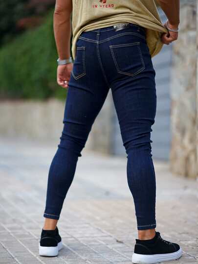 بنطلون جينز نحيل موحدة اللون للرجال