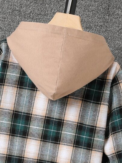 SHEIN قميص صوف بطبعة المربعات للفتيان في سن المراهقة ، بدون تي شيرت وأكمام بهودي