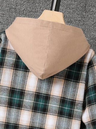 SHEIN قميص صوف بطبعة المربعات للفتيان في سن المراهقة ، بدون تي شيرت وأكمام بهودي