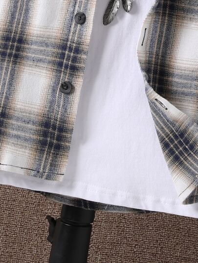 SHEIN للفتى المراهق قميص منقوش بغطاء للرأس بدون تي شيرت