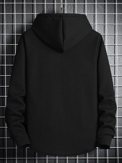 Manfinity Homme معطف بغطاء رأس مبطن بالحرارة للرجال قطعة واحدة، معطف أسود دافئ للخروج، معطف كاجوال فلانيل، هدايا للأصدقاء والزوج والصديق