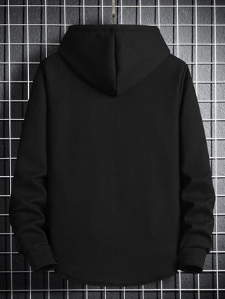 Manfinity Homme معطف بغطاء رأس مبطن بالحرارة للرجال قطعة واحدة، معطف أسود دافئ للخروج، معطف كاجوال فلانيل، هدايا للأصدقاء والزوج والصديق