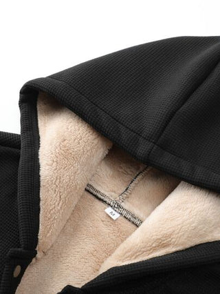 Manfinity Homme معطف بغطاء رأس مبطن بالحرارة للرجال قطعة واحدة، معطف أسود دافئ للخروج، معطف كاجوال فلانيل، هدايا للأصدقاء والزوج والصديق