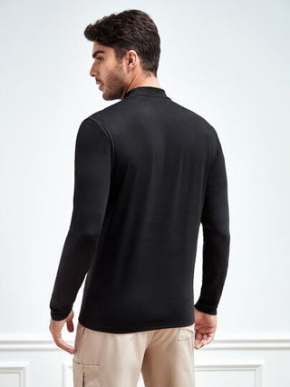 Manfinity ModaGents تيشيرت بياقة وهمية ورسوم حرفية للرجال طويل الأكمام حسب الموضة الحضرية، هدية للحبيب