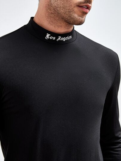 Manfinity ModaGents تيشيرت بياقة وهمية ورسوم حرفية للرجال طويل الأكمام حسب الموضة الحضرية، هدية للحبيب