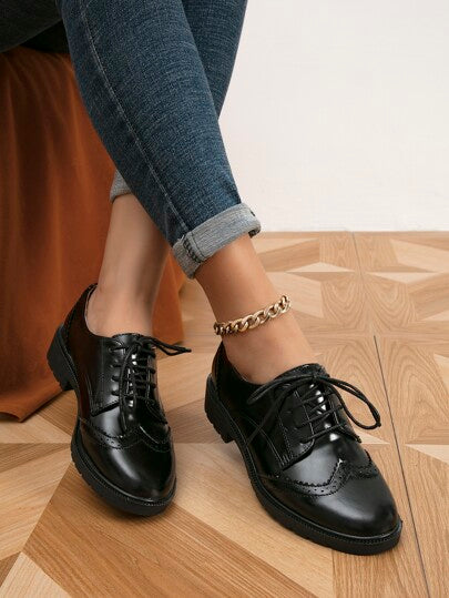 أحذية أوكسفورد حريمي رباط امامي أحذية أكسفورد , أسود أنيق موحد اللون للنساء أحذية مسطحة