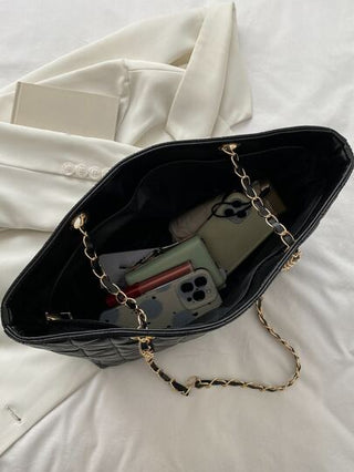 حقيبة كتف ذات سعة كبيرة من PU أسود بطراز حداثوي أنيق، مبطنة بشكل شبكي ماسي، سحاب معدني، مناسبة لنساء للاستخدام اليومي، السفر، العطلات، التجمعات، عشاء الصديقات، هدايا عيد ميلاد الصديقات، هدايا عيد الحب للصديقات، حقائب عمل النساء