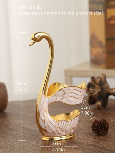 CH طقم واحد أطباق تقديم الفواكه بأشكال أوروبية عصرية، ملاعق ذهبية بشكل البجعة (6 ملاعق + 1 حامل) مناسبة للبوفيه والمنزل والكافيه والنادي والمطبخ وكهدية عيد الميلاد