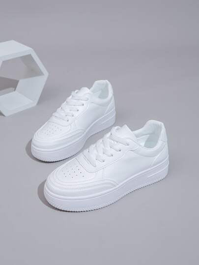 أحذية رياضية بيضاء للطالبات للعودة إلى المدرسة، خريف/ربيع، كاجوال بكعب سميك مدبب رباط للنساء، كعوب مخفية مقاومة للماء