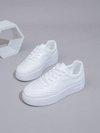 أحذية رياضية بيضاء للطالبات للعودة إلى المدرسة، خريف/ربيع، كاجوال بكعب سميك مدبب رباط للنساء، كعوب مخفية مقاومة للماء