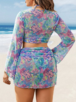 Swim Lushoire طقم بيكيني صيفي للشاطئ بمقاس كبير وعقدة أمامية بطبعة زهور مع غطاء