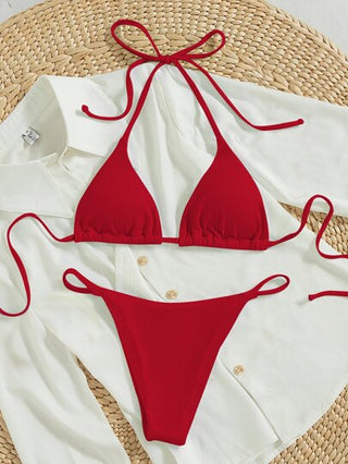 SHEIN Swim بكيني أحادي اللون بطراز بسيط للشاطئ صيف 2022