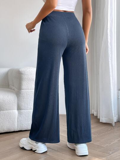 PETITE بنطلون طول كامل ذو خصر عالي مصنوع من الأريب المضلع'