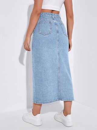 EZwear تنورة دنيم خصر عالي فضفاض