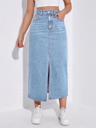 EZwear تنورة دنيم خصر عالي فضفاض
